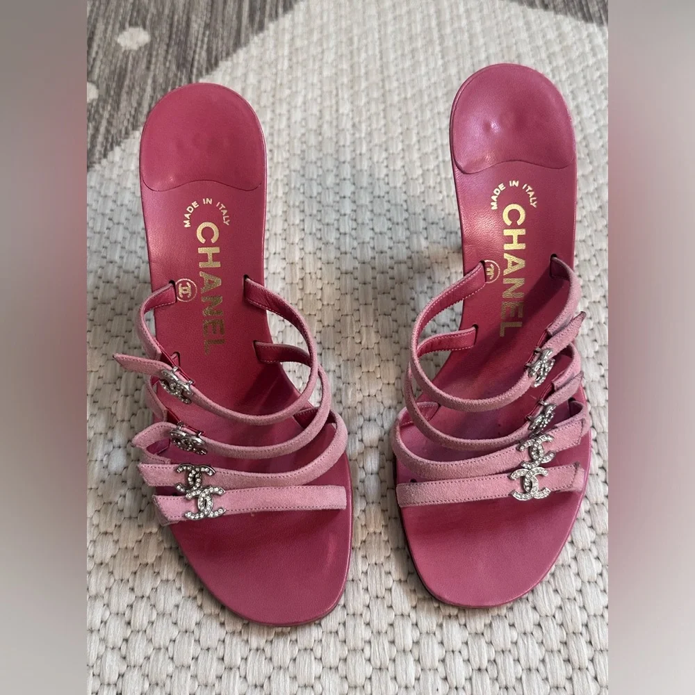 Chanel Rhinestone Logo Sandals